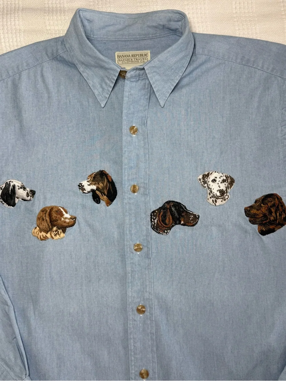 VTG 80s RARE Banana Republic Safari & Travel Clothing Co. Dog Embroidered Shirt